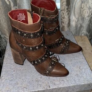 Freebird Brown Multi-Buckle Heeled Boots
